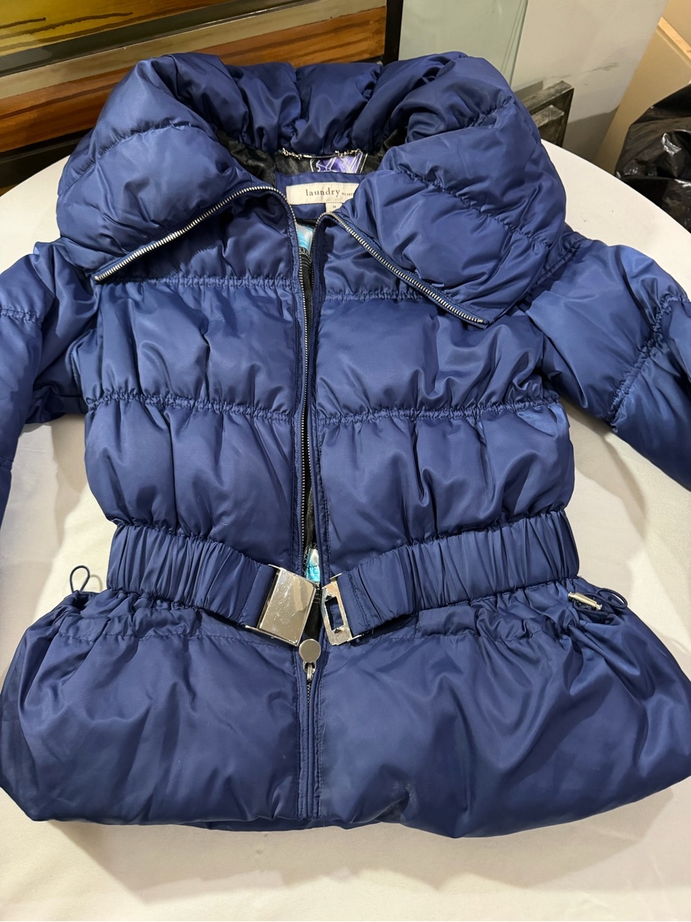Laundry by Design Girls' Navy Puffer Coat with Belted Waist